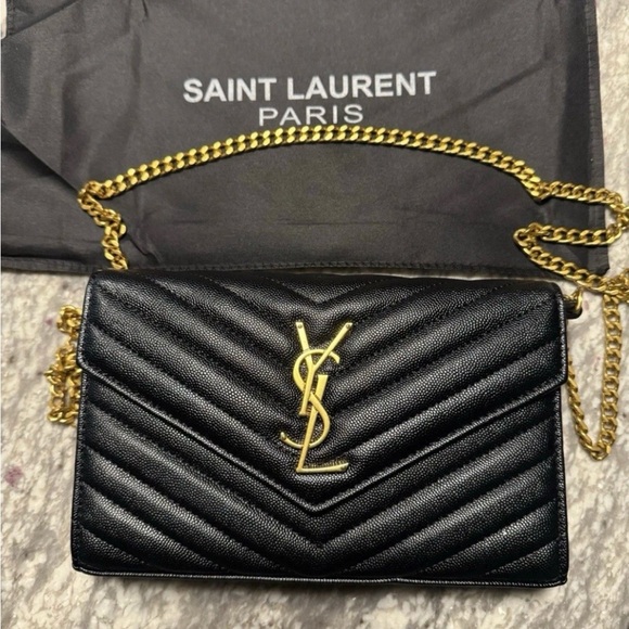 Saint Laurent Black Quilted Crossbody Bag with Gold Chain - Picture 1 of 5
